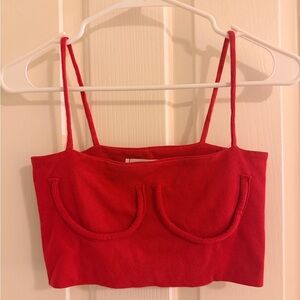 Red Ribbed Crop Top